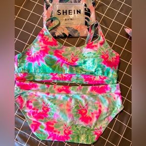 SHEIN 4XL Bikini. NEW, NEVER WORN Adorable pink and green tie dye design